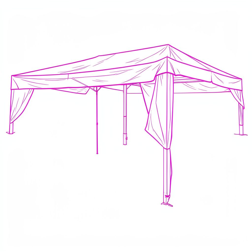 Clean line illustration of an awning cassette mounted to a van rail, rendered in off-white and cool teal.