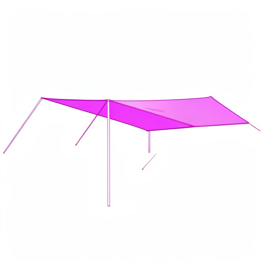 Minimal black-and-white line drawing of awning fabric rolled on a horizontal tube, soft grayscale tones
