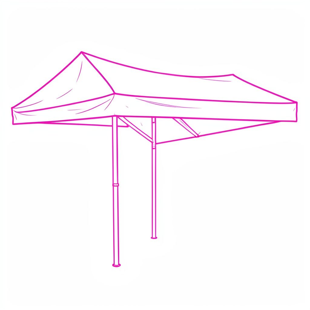 Line drawing of an awning support arm and roller tube diagram in gray and cyan outline style